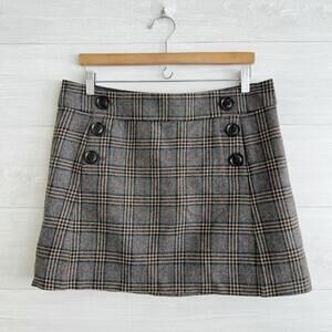 Gap - Gray plaid wool academia mini skirt faux button back zip, sz 6